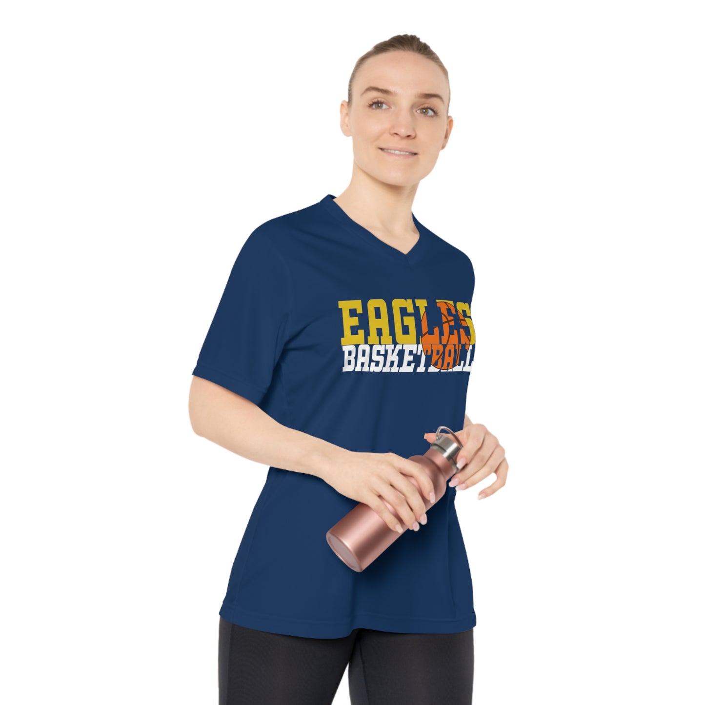 Basketball Cutout - Team 365 Women's Performance V-Neck T-Shirt