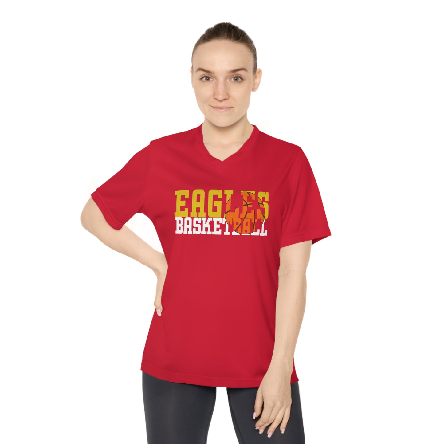 Basketball Cutout - Team 365 Women's Performance V-Neck T-Shirt