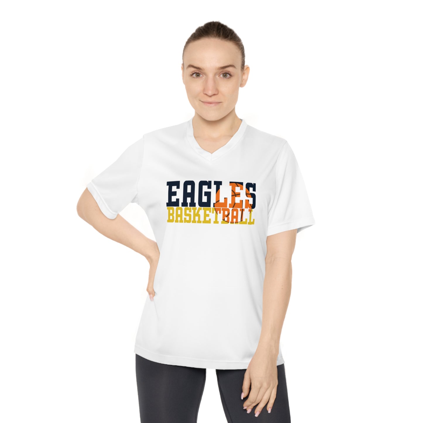 Basketball Cutout - Team 365 Women's Performance V-Neck T-Shirt
